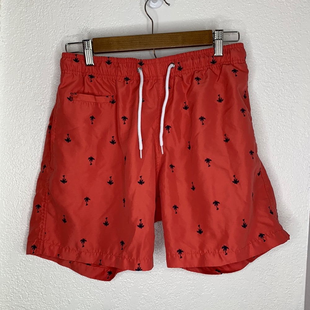 Trunks Surf & Swim coral black Embroidered palm tree swim shorts